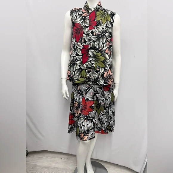 Marni‎ Skirt & Top Set Flowers Floral Black Silver Red Coral Green Size 40